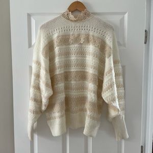Zara knit cream sweater with lace appliqués